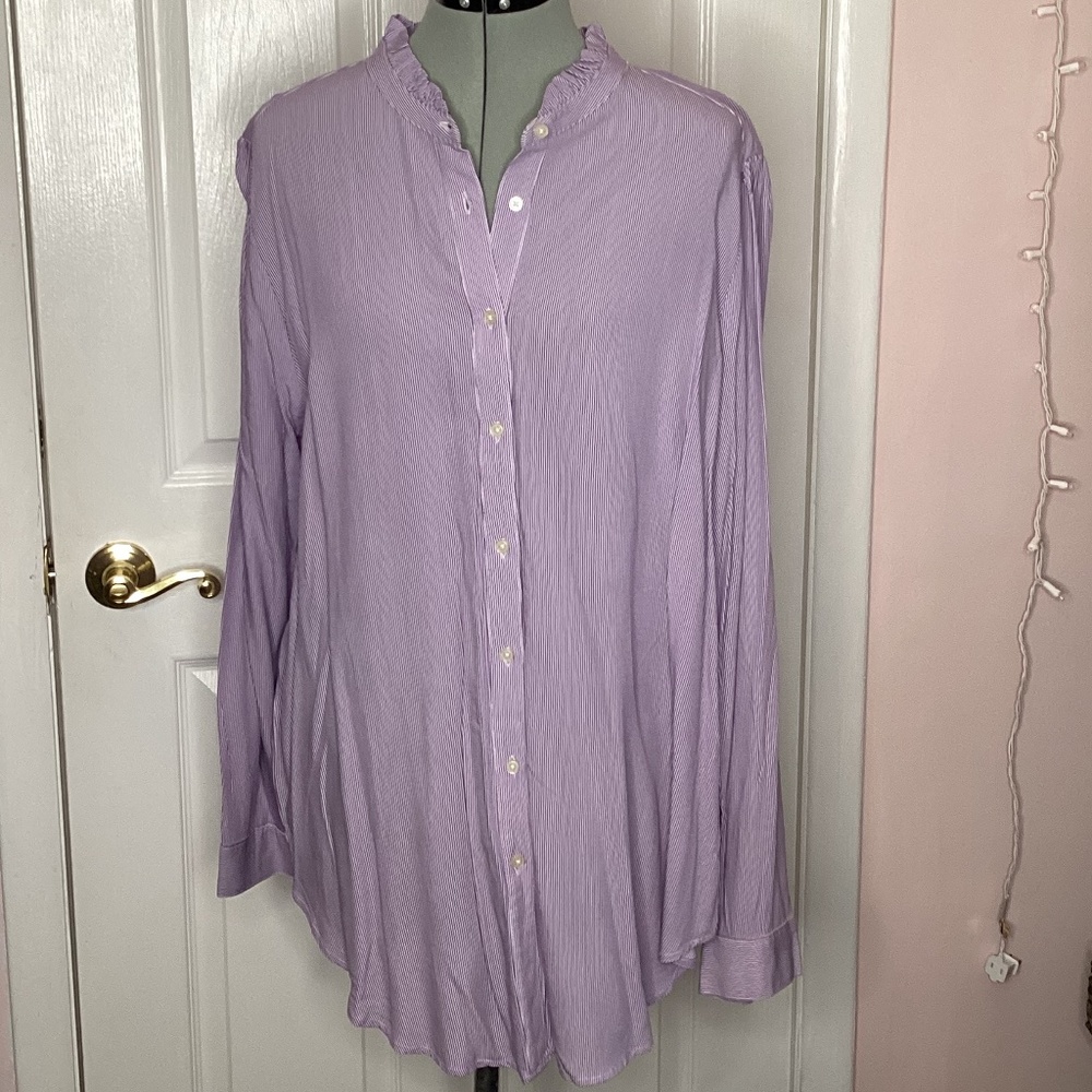 Loft Purple Striped Button Down Blouse - image 1